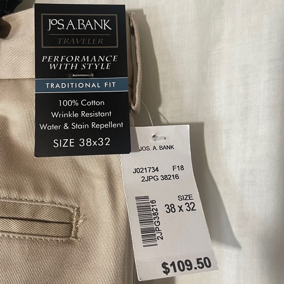 Jos A Banks Mens 38x32. Winkle Water and Stain Resistant. 100% Cotton. Khaki NWT - Picture 3 of 4
